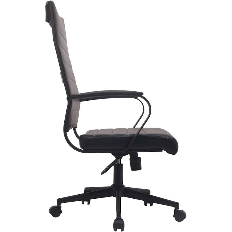 Modern Brown High Back Office Chair Ribbed PU Leather Swivel Conference Room Computer Desk Visitor Vintage Retro Boss