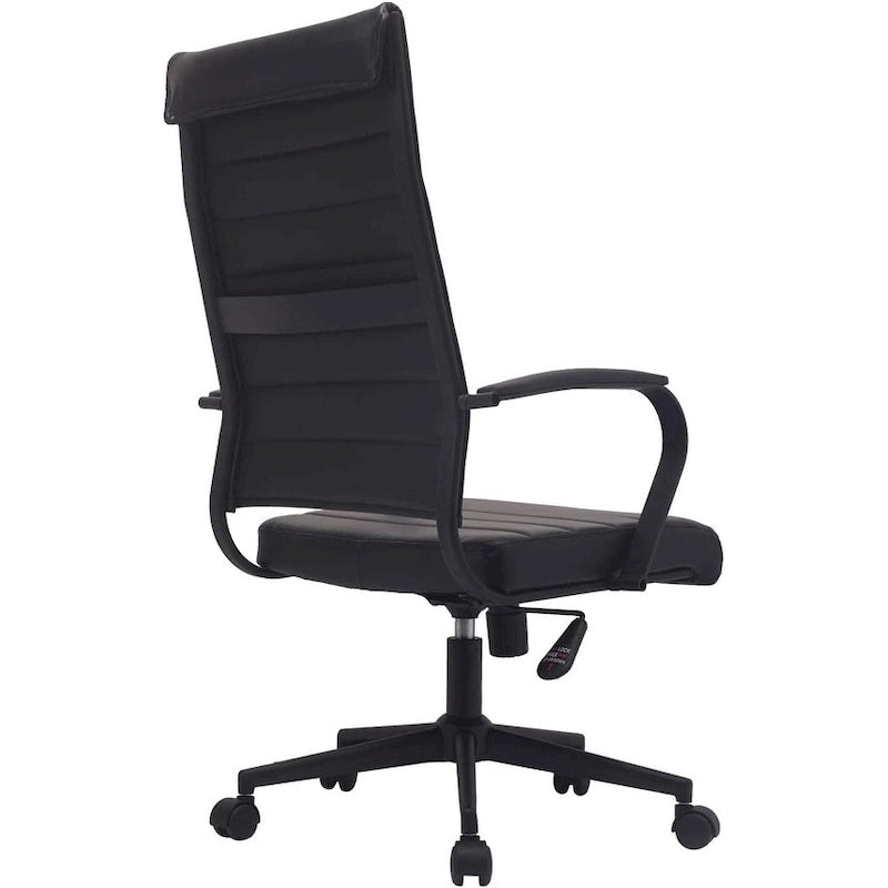 Modern Brown High Back Office Chair Ribbed PU Leather Swivel Conference Room Computer Desk Visitor Vintage Retro Boss