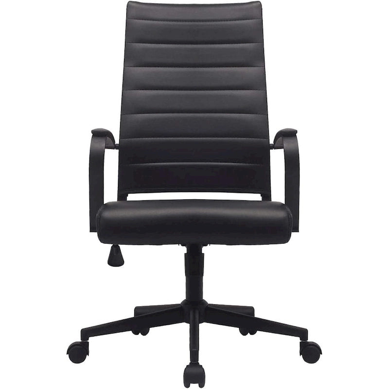 Modern Brown High Back Office Chair Ribbed PU Leather Swivel Conference Room Computer Desk Visitor Vintage Retro Boss