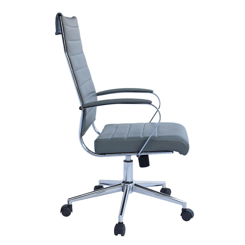 Modern Brown High Back Office Chair Ribbed PU Leather Swivel Conference Room Computer Desk Visitor Vintage Retro Boss