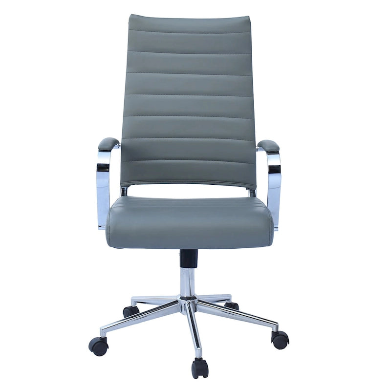 Modern Brown High Back Office Chair Ribbed PU Leather Swivel Conference Room Computer Desk Visitor Vintage Retro Boss