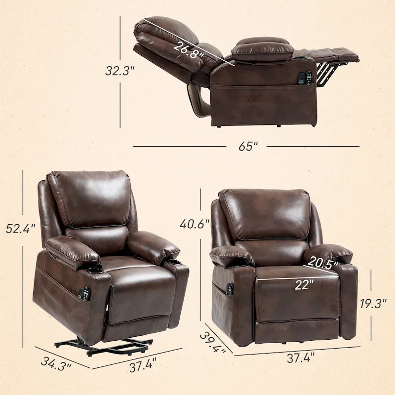 Power Lift Recliner Chair Sofa with Vibration Massage and Heat, Overstuffed Reclining Chair with Remote Control