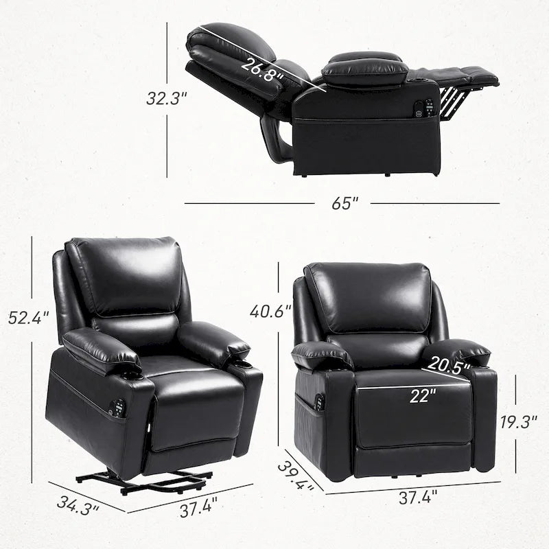 Power Lift Recliner Chair Sofa with Vibration Massage and Heat, Overstuffed Reclining Chair with Remote Control
