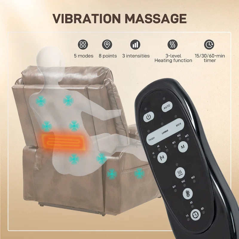 Power Lift Recliner Chair Sofa with Vibration Massage and Heat, Overstuffed Reclining Chair with Remote Control