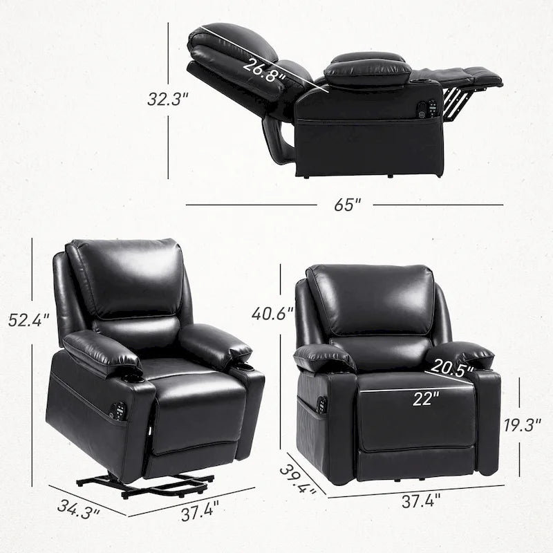 Power Lift Recliner Chair Sofa with Vibration Massage and Heat, Overstuffed Reclining Chair with Remote Control