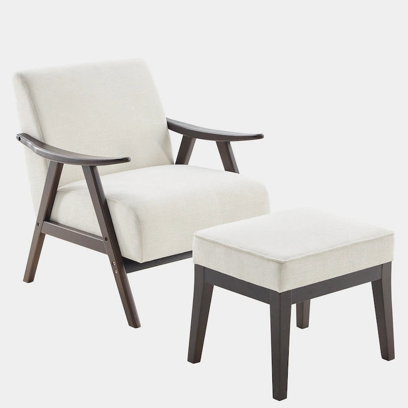 Mid Century 27.7 Upholstered Arm Chair with Solid Wood Frame and Ottoman