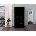 18.5 Armoire moderne à deux portes avec tringle métallique, un tiroir et cinq étagères