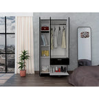 18.5 Armoire moderne à deux portes avec tringle métallique, un tiroir et cinq étagères