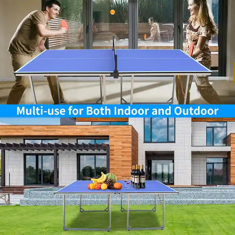 6Ft Mid-Size Table Tennis Table Foldable & Portable Ping Pong Table Set For Indoor & Outdoor Games With Net