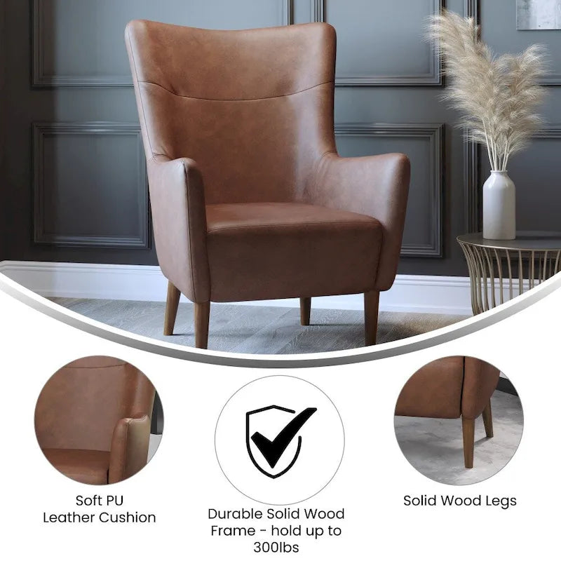 Commercial Upholstered Wingback Accent Chair with Wooden Frame and Legs - 33.25D x 29.75W x 41.25H