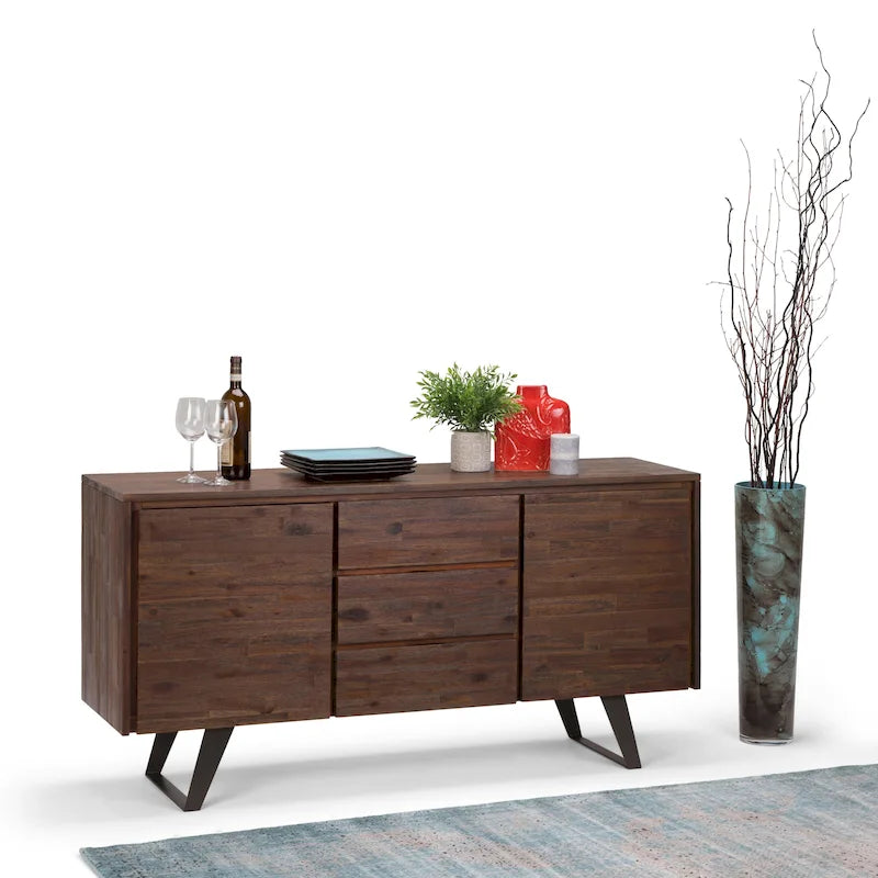 Metal 60 inch Wide Rectangle Modern Industrial Sideboard Buffet in OAK WOOD - 60 x 17 x 30