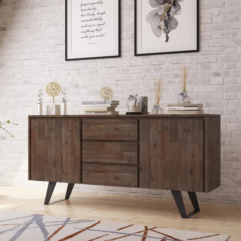 Metal 60 inch Wide Rectangle Modern Industrial Sideboard Buffet in OAK WOOD - 60 x 17 x 30