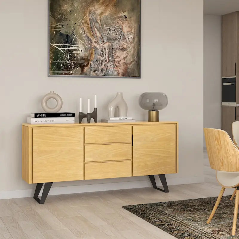 Metal 60 inch Wide Rectangle Modern Industrial Sideboard Buffet in OAK WOOD - 60 x 17 x 30