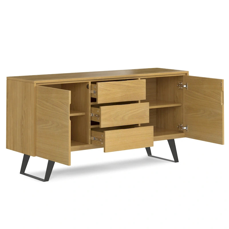 Metal 60 inch Wide Rectangle Modern Industrial Sideboard Buffet in OAK WOOD - 60 x 17 x 30