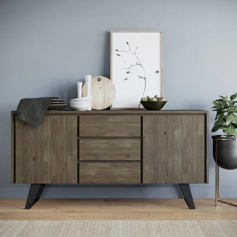Metal 60 inch Wide Rectangle Modern Industrial Sideboard Buffet in OAK WOOD - 60 x 17 x 30
