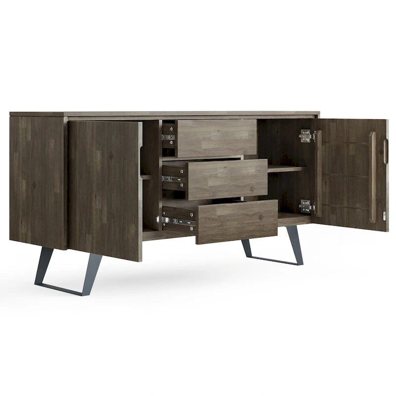 Metal 60 inch Wide Rectangle Modern Industrial Sideboard Buffet in OAK WOOD - 60 x 17 x 30