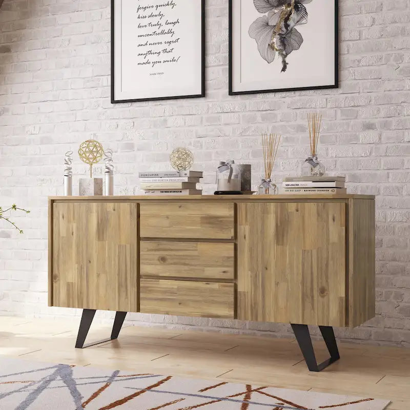 Metal 60 inch Wide Rectangle Modern Industrial Sideboard Buffet in OAK WOOD - 60 x 17 x 30