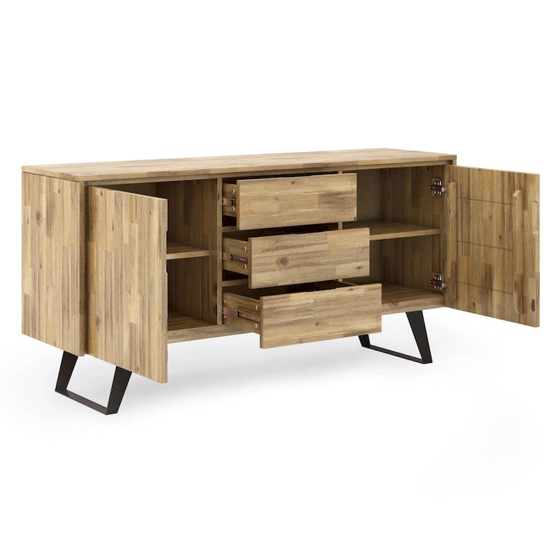 Metal 60 inch Wide Rectangle Modern Industrial Sideboard Buffet in OAK WOOD - 60 x 17 x 30