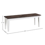 Banc sans dossier gris et blanc avec chaises en bois
