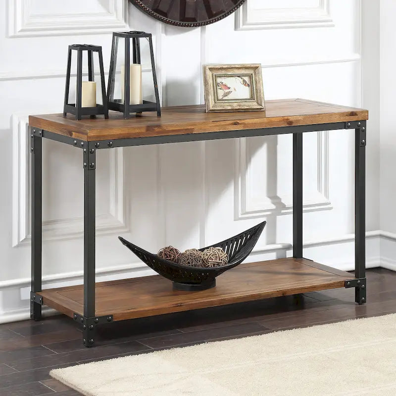 Industrial style wooden and metal console table