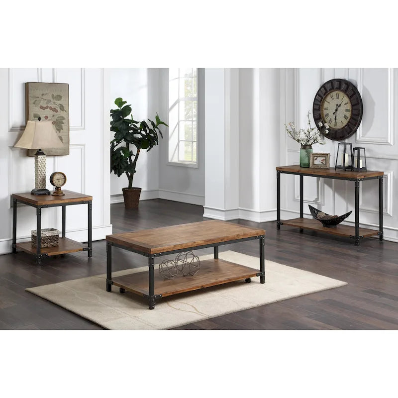 Industrial style wooden and metal console table