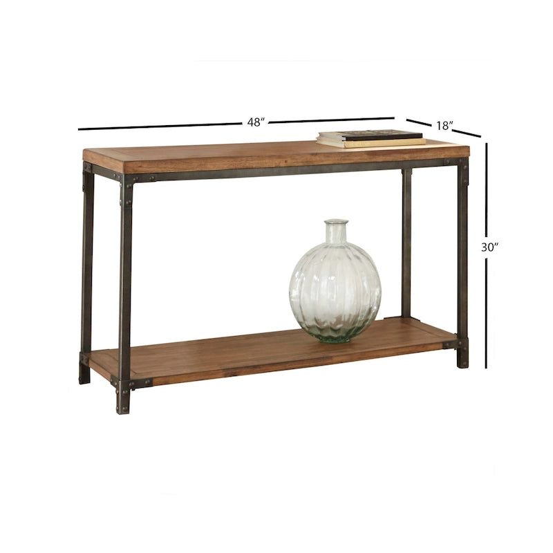 Industrial style wooden and metal console table