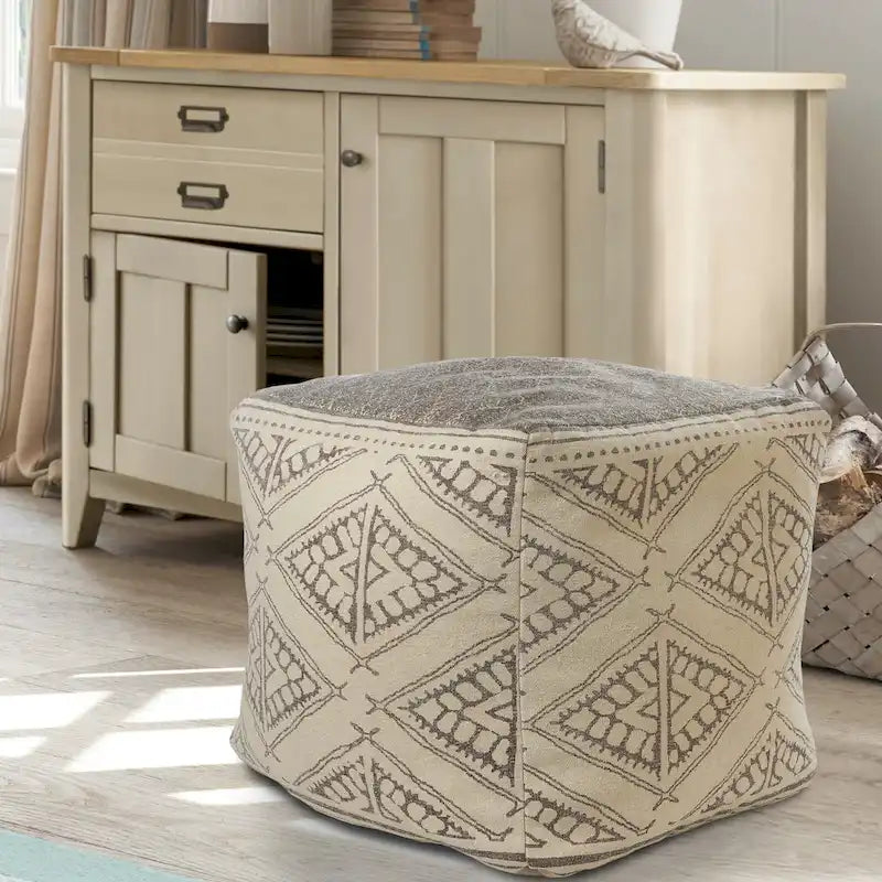Handmade Geometric Rustic Farmhouse Pouf