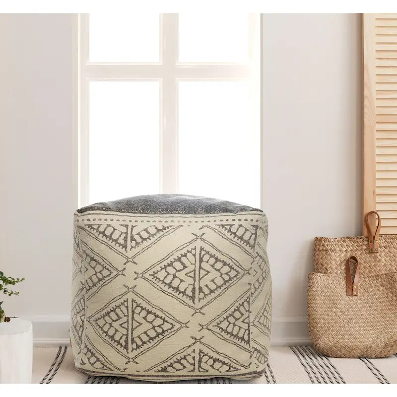 Handmade Geometric Rustic Farmhouse Pouf