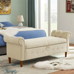 Banc de rangement pour chambre, bout de lit, accoudoirs roulés, tissu lin, canapé ottoman, long banc