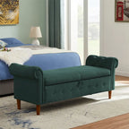 Banc de rangement pour chambre, bout de lit, accoudoirs roulés, tissu lin, canapé ottoman, long banc