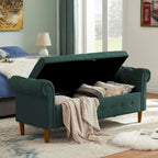 Banc de rangement pour chambre, bout de lit, accoudoirs roulés, tissu lin, canapé ottoman, long banc
