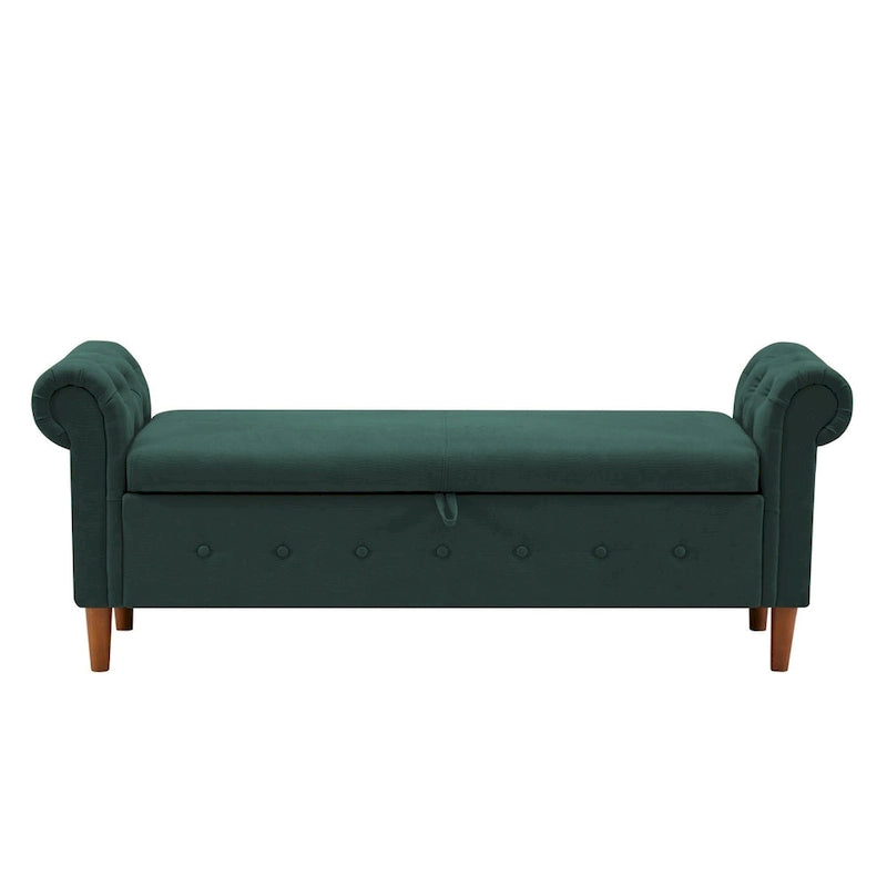 Storage Bench for Bedroom End of Bed Rolled Armed Linen Fabric Ottoman Couch Long Bench