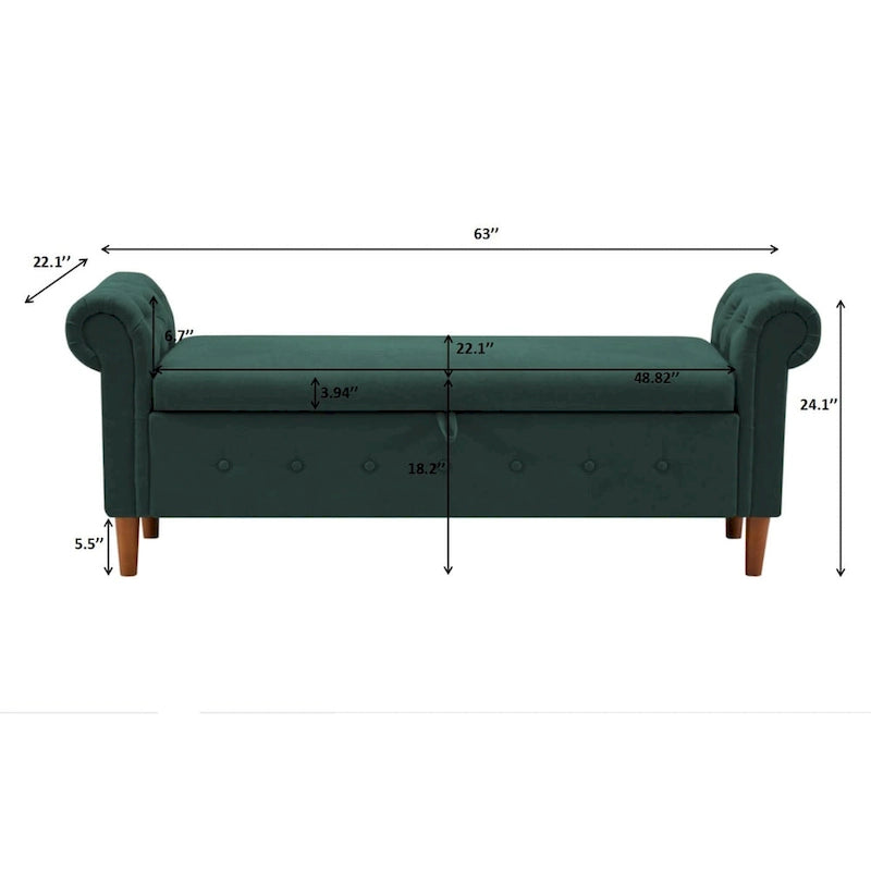 Storage Bench for Bedroom End of Bed Rolled Armed Linen Fabric Ottoman Couch Long Bench