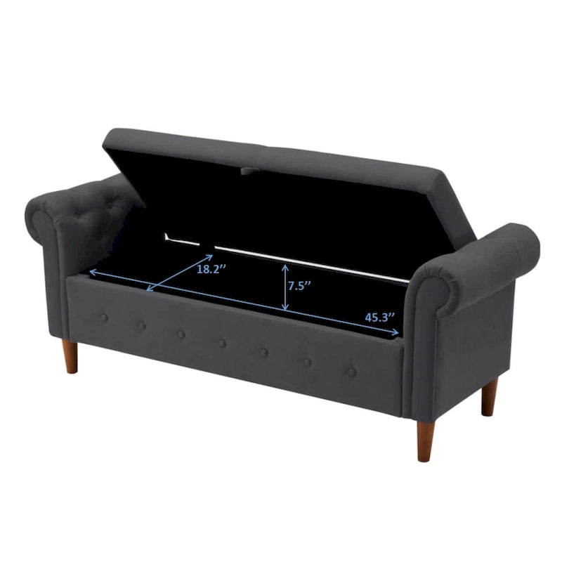 Storage Bench for Bedroom End of Bed Rolled Armed Linen Fabric Ottoman Couch Long Bench