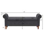 Banc de rangement pour chambre, bout de lit, accoudoirs roulés, tissu lin, canapé ottoman, long banc