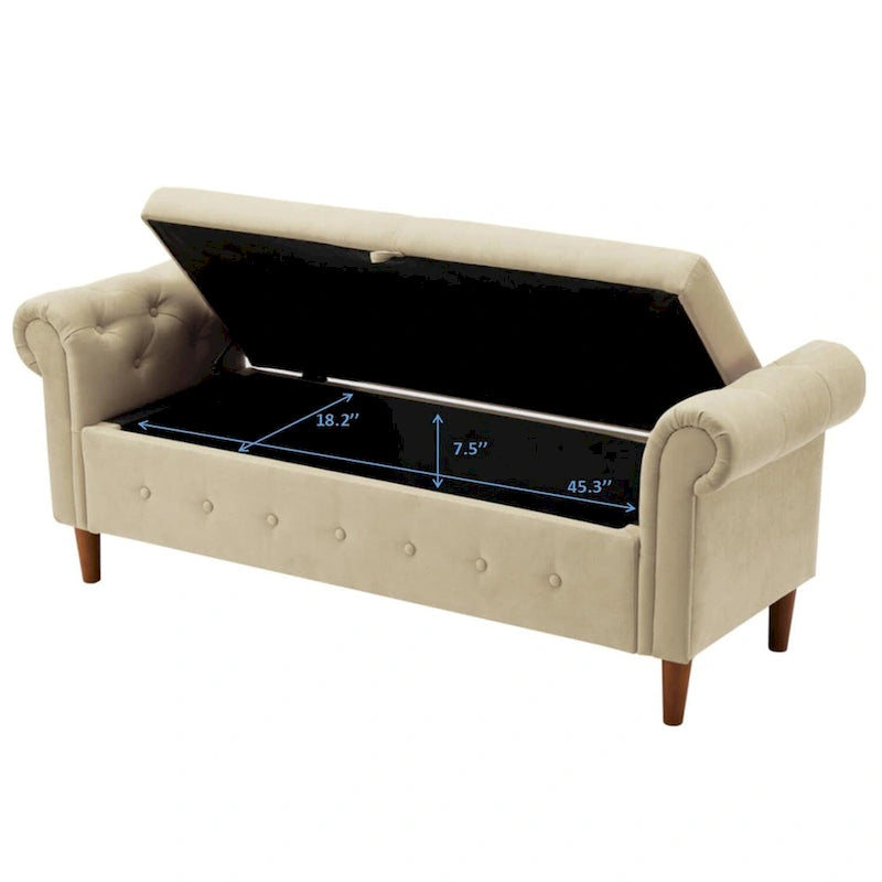 Storage Bench for Bedroom End of Bed Rolled Armed Linen Fabric Ottoman Couch Long Bench
