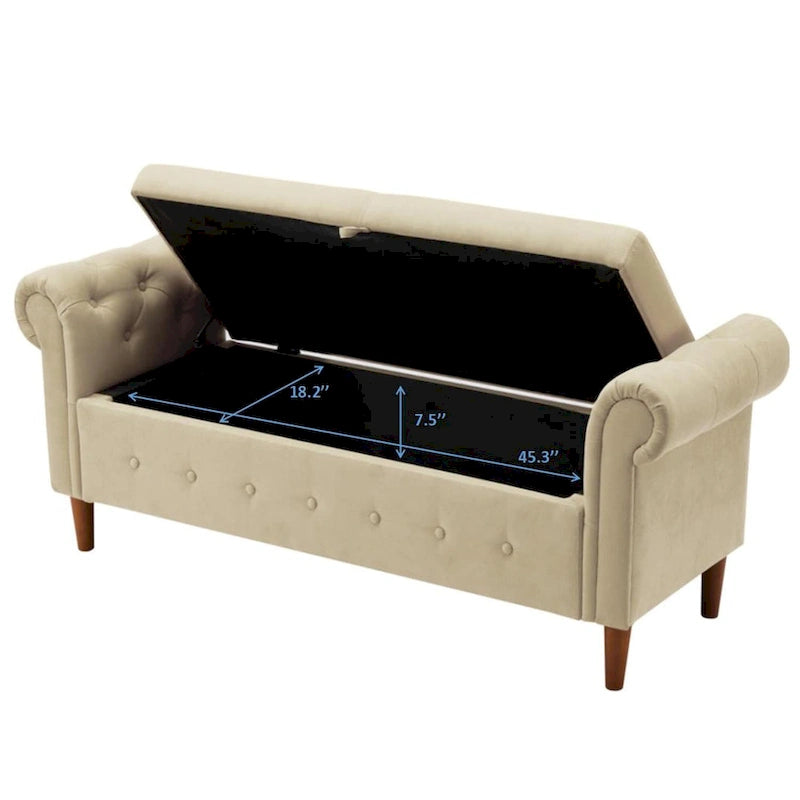 Storage Bench for Bedroom End of Bed Rolled Armed Linen Fabric Ottoman Couch Long Bench