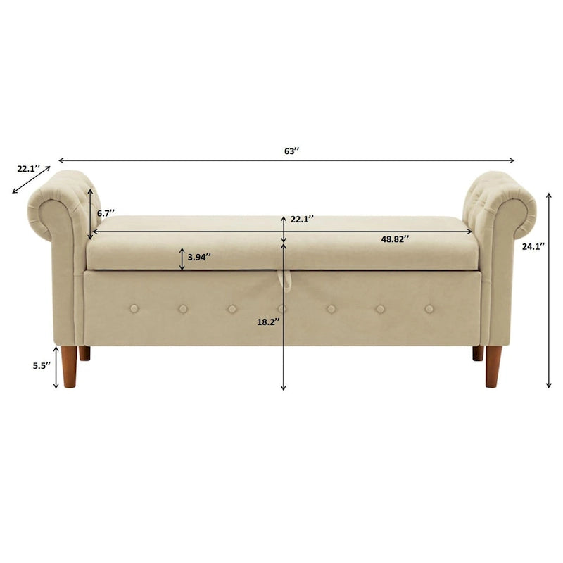 Storage Bench for Bedroom End of Bed Rolled Armed Linen Fabric Ottoman Couch Long Bench