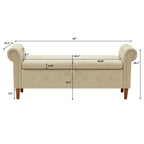 Banc de rangement pour chambre, bout de lit, accoudoirs roulés, tissu lin, canapé ottoman, long banc