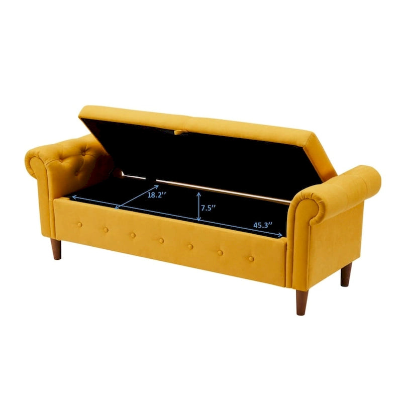 Storage Bench for Bedroom End of Bed Rolled Armed Linen Fabric Ottoman Couch Long Bench