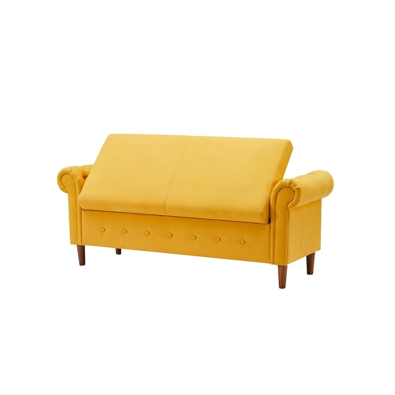 Storage Bench for Bedroom End of Bed Rolled Armed Linen Fabric Ottoman Couch Long Bench