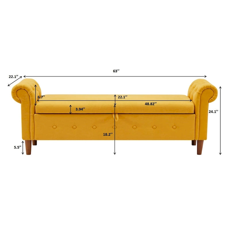 Storage Bench for Bedroom End of Bed Rolled Armed Linen Fabric Ottoman Couch Long Bench