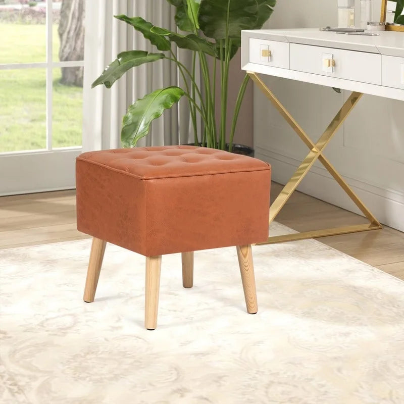 Square Faux Leather Tufted Footstool Ottoman Footrest Stool