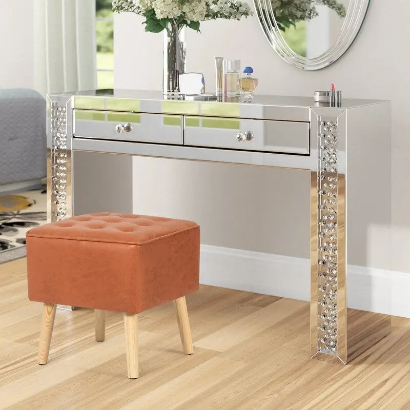 Square Faux Leather Tufted Footstool Ottoman Footrest Stool