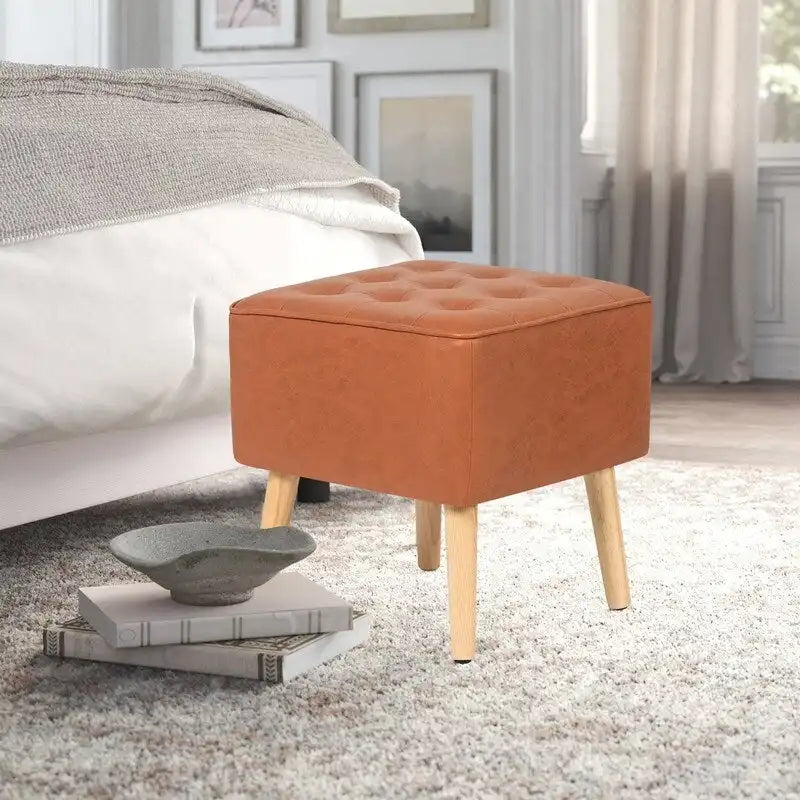 Square Faux Leather Tufted Footstool Ottoman Footrest Stool