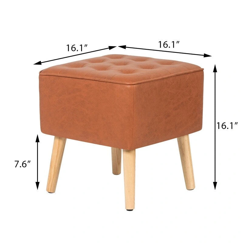 Square Faux Leather Tufted Footstool Ottoman Footrest Stool