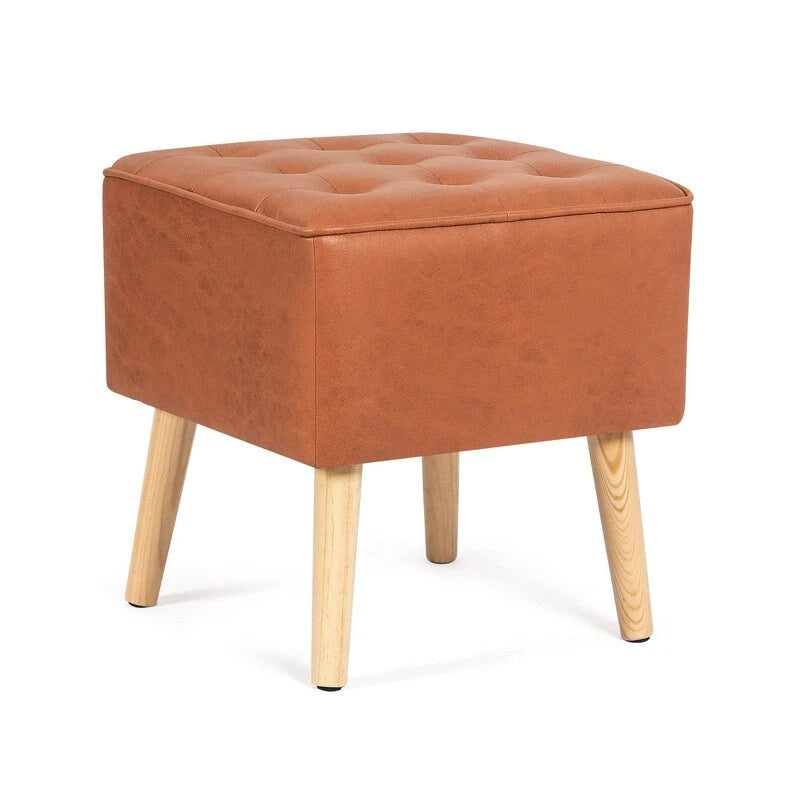 Square Faux Leather Tufted Footstool Ottoman Footrest Stool