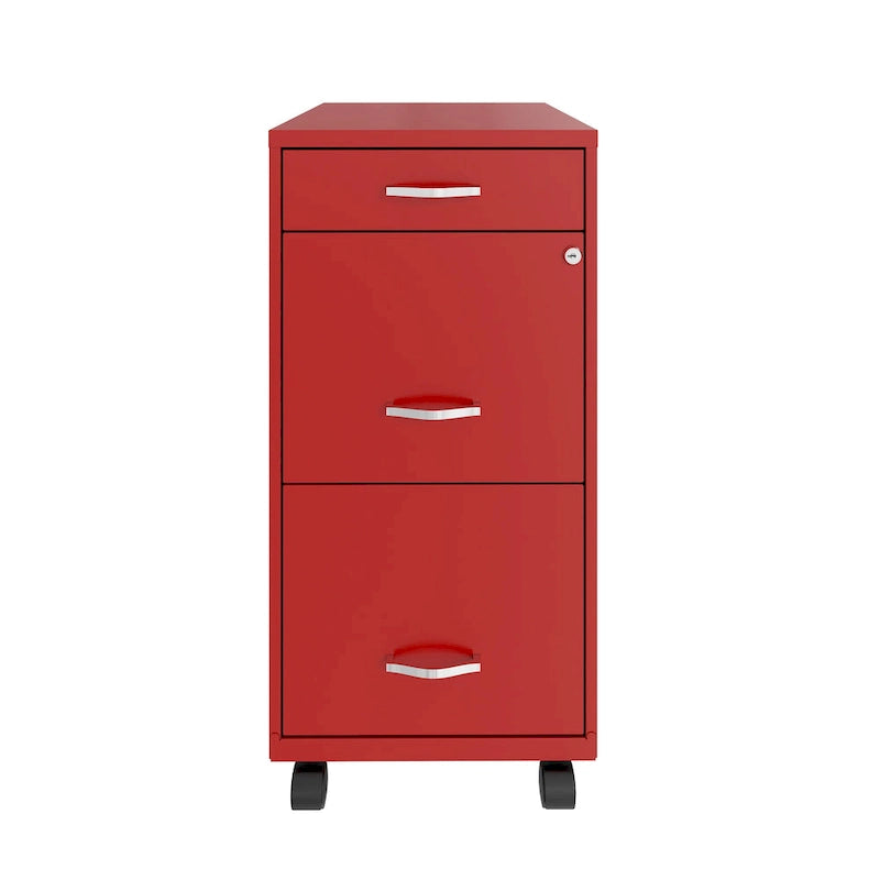 18 Deep 3 Drawer Mobile Metal File Cabinet, Lava Red