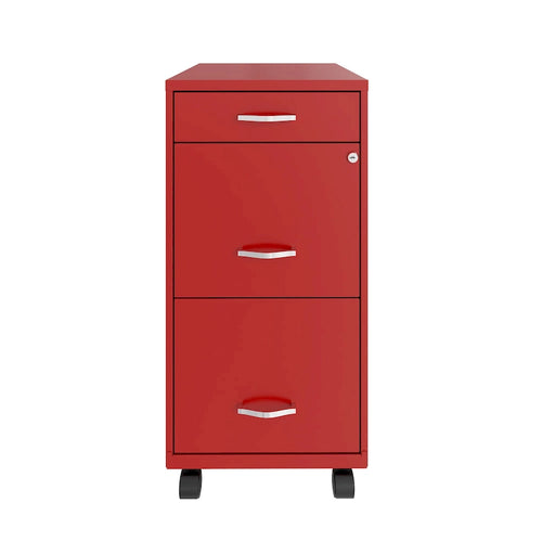 18 Deep 3 Drawer Mobile Metal File Cabinet, Lava Red