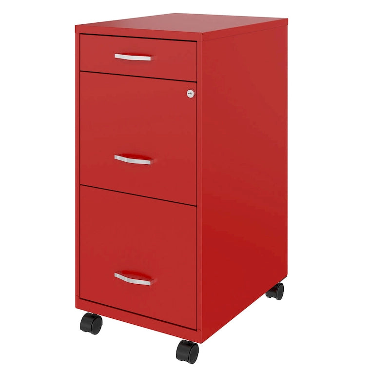 18 Deep 3 Drawer Mobile Metal File Cabinet, Lava Red